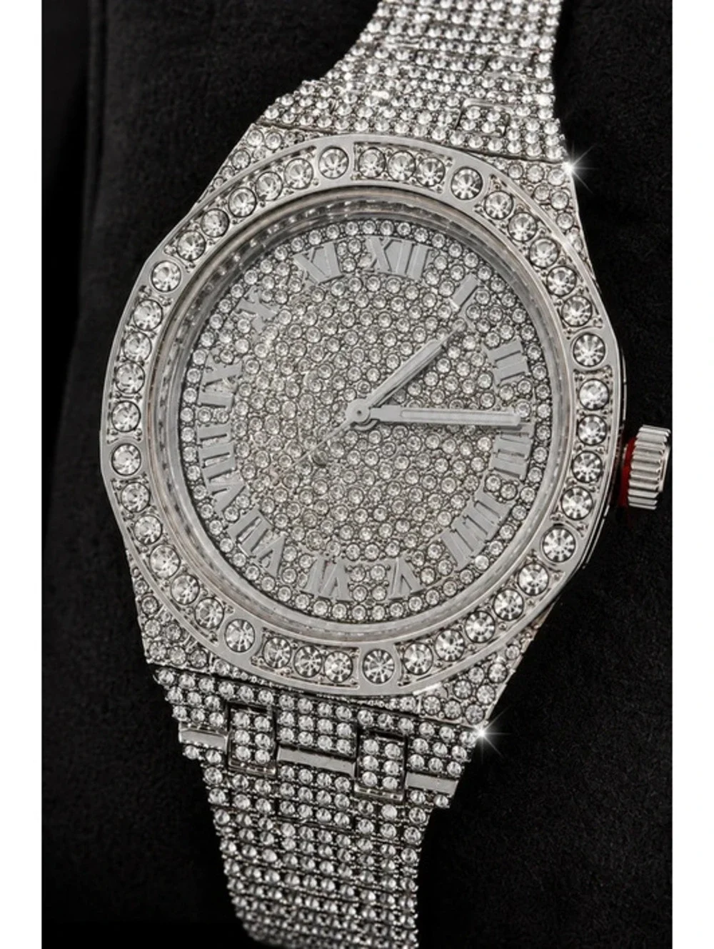 #597  40mm Luxury Iced Out Bling Chandelier Watch – Silver Tone